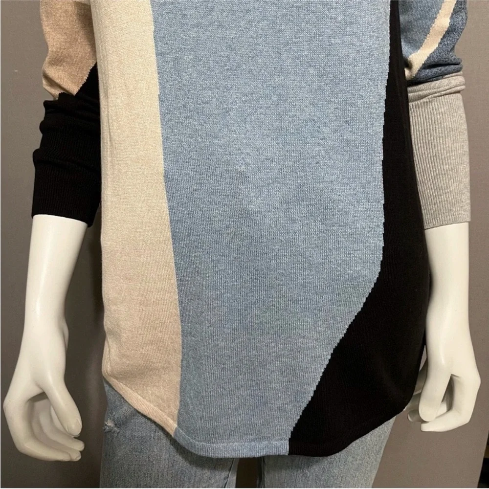 NWOT! Nic & Zoe Color Block Blue Tan Cream Black Lightweight Turtleneck Size XS